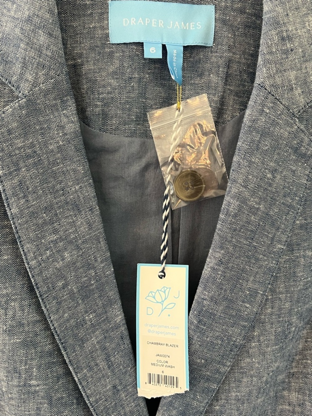 Draper James Chambray Blue Two-Button Linen-Blend Blazer - Picture 3 of 5